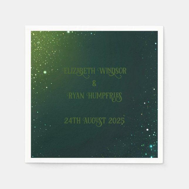 Elegant Green Pink & Blues Sparkle Design Napkins (Front)