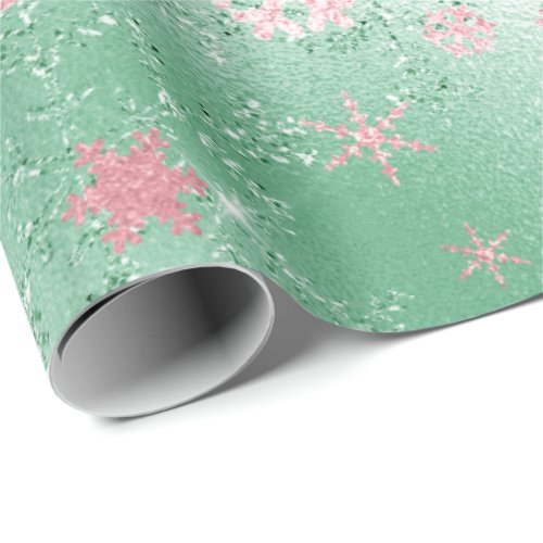 Elegant Green  Pink Christmas Snowflake Pattern Wrapping Paper