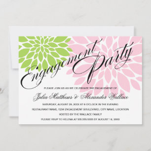 Elegant Green Pink Floral Burst Engagement Party Invitation