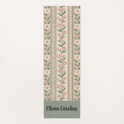Elegant green pink Floral -Editable Name Yoga Mat