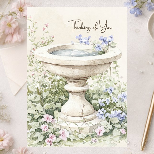 Elegant Green Pink Floral Fountain Thinking of You Card (Creator Uploaded)