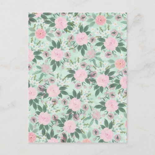 Elegant Green Pink Floral Watercolor Painting Holiday Postcard