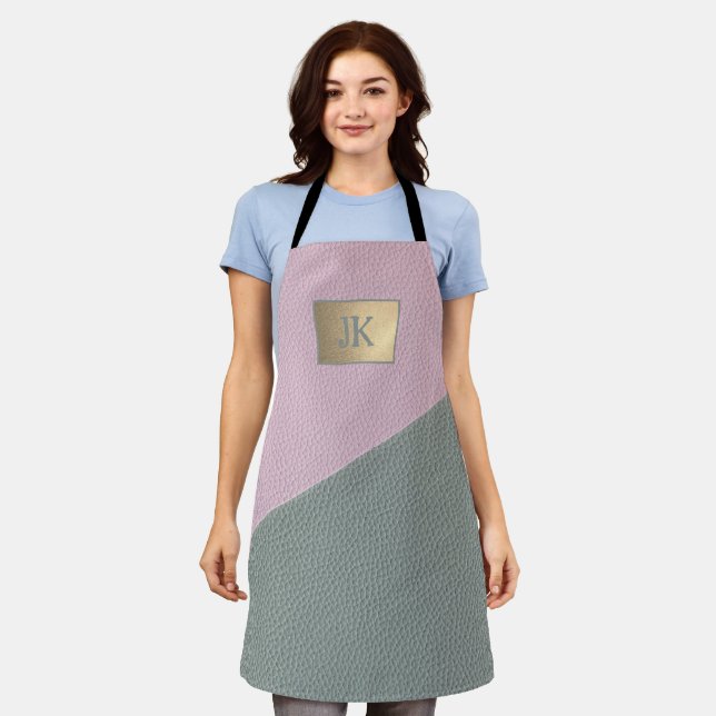 Elegant Green Pink Leather Monogram   Apron (Worn)