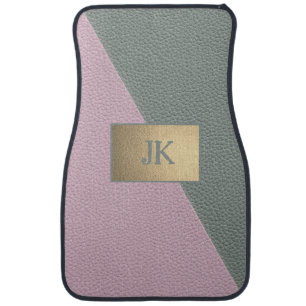 Elegant Green Pink Leather Monogram Car Floor Mat