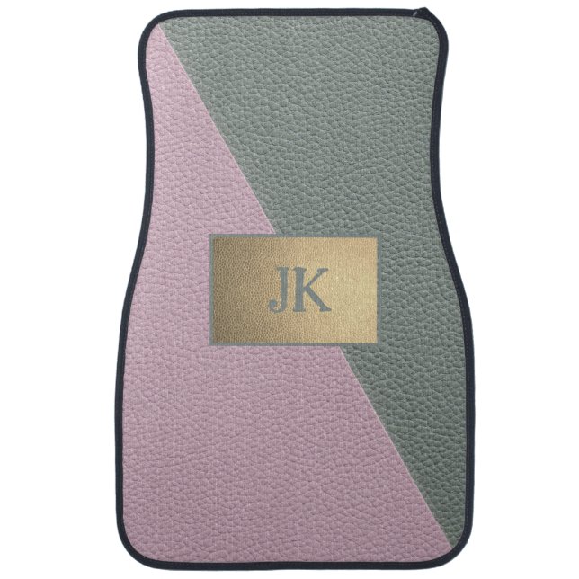 Elegant Green Pink Leather Monogram   Car Floor Mat (Front)