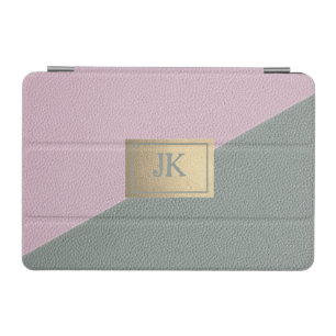 Elegant Green Pink Leather Monogram iPad Mini Cover