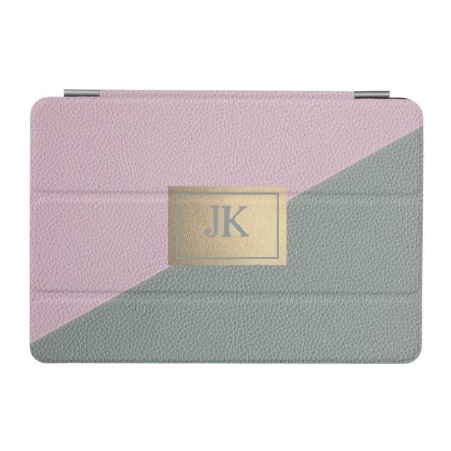Elegant Green Pink Leather Monogram   iPad Mini Cover (Horizontal)