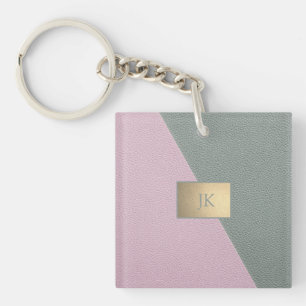 Elegant Green Pink Leather,Monogram Keychain