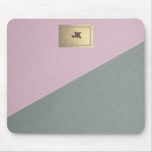 Elegant Green Pink Leather Monogram Mouse Pad