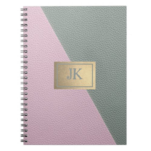 Elegant Green Pink Leather Monogram   Notebook