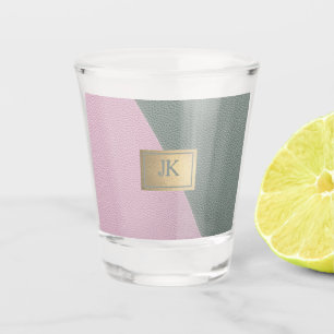 Elegant Green Pink Leather Monogram Shot Glass