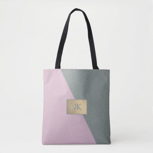 Elegant Green Pink Leather Monogram   Tote Bag