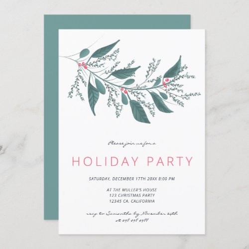 Elegant green pink mistletoe branch Holiday party Invitation