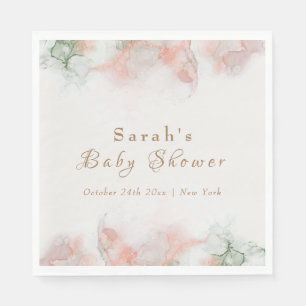 Elegant Green Pink Watercolor Agate Baby Shower  Napkins