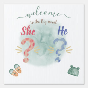 ELEGANT GREEN & PINK WATERCOLOR GENDER REVEAL SIGN