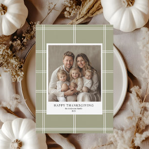 Elegant Green Plaid Family Photo Thanksgiving Invitation