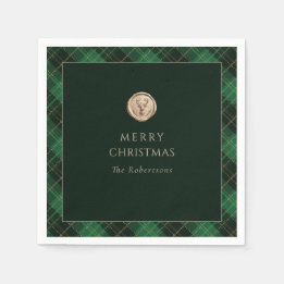 Elegant Green Plaid Merry Christmas Holiday Party Napkins