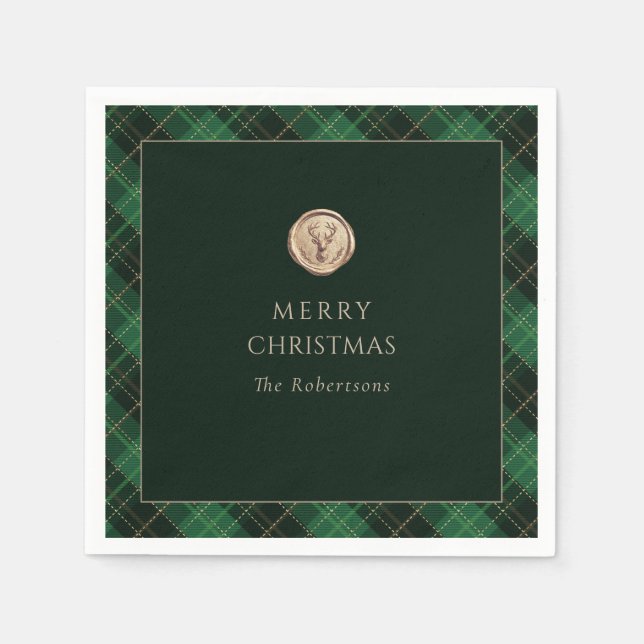 Elegant Green Plaid Merry Christmas Holiday Party  Napkins (Front)