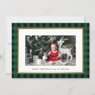 Elegant Green Plaid Personalized Photo Holiday Card