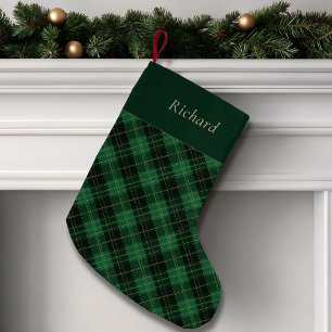 Elegant Green Plaid Personalized Small Christmas Stocking