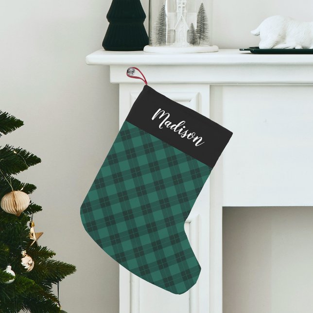 Elegant Green Plaid Personalized Small Christmas Stocking (Creator Uploaded)