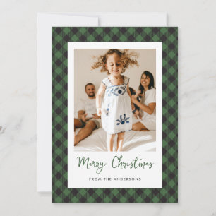 Elegant Green Plaid Photo Merry Christmas Holiday Card