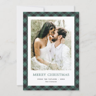 Elegant Green Plaid Photo Merry Christmas Holiday Card
