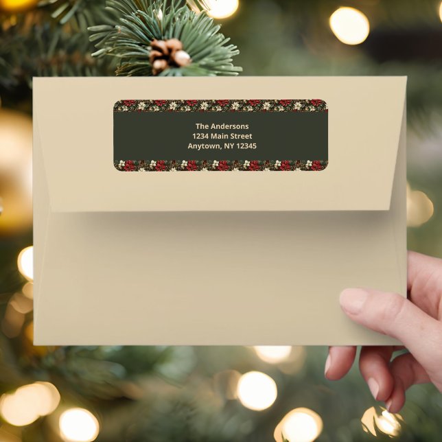 Elegant Green Plaid Red Poinsettias Christmas Labe Label (Creator Uploaded)