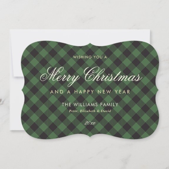 Elegant Green Plaid Script Merry Christmas
