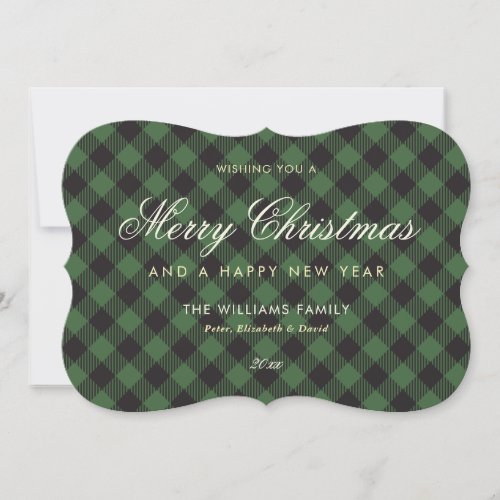 Elegant Green Plaid Script Merry Christmas Holiday Card