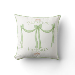Elegant Green Princess Name Crowns Satin Girly Throw Pillow