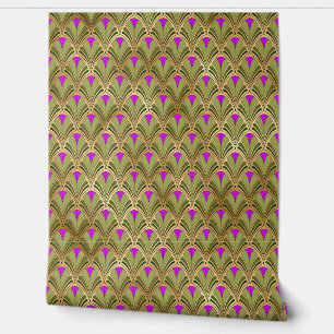 Elegant Green Purple Gold Art Deco Peel and Stick Wallpaper