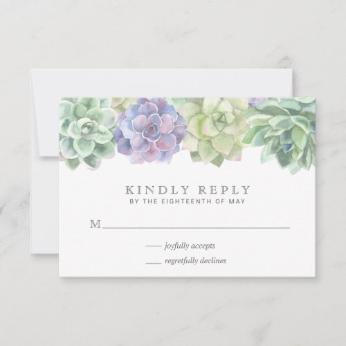 Elegant Green Purple Succulent Wedding RSVP Card