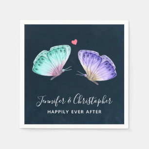 Elegant Green & Purple Watercolor Butterflies Napkins