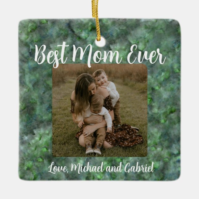 Elegant green quartz marble granite pattern   ceramic ornament (Front)