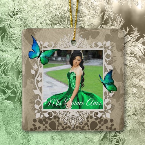 Elegant Green Quinceanera Keepsake Ornament