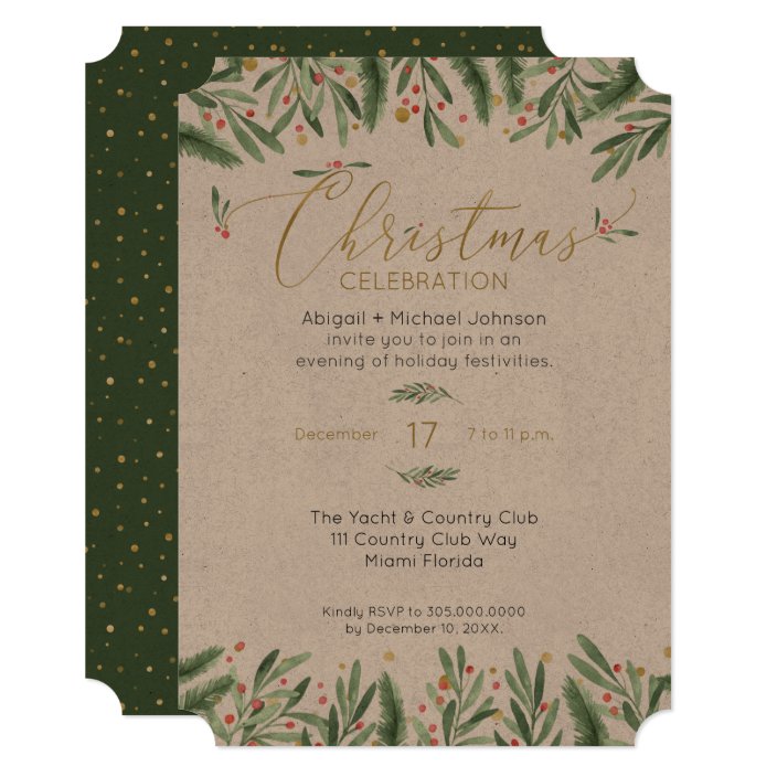 Elegant Green, Red, and Gold Christmas Party Invitation | Zazzle.com