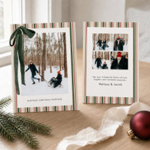 Elegant Green Red Cream Stripe Our First Christmas