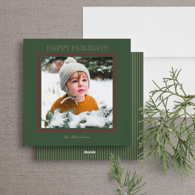 Elegant Green & Red Frame Photo Holiday Card (Creator Uploaded)