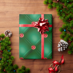 Elegant Green Red Glam Bling Holiday Wrapping Paper