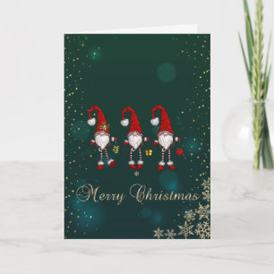 Elegant Green,Red Gnomes Snowflakes Holiday