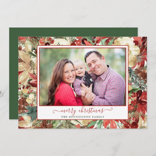 Elegant Green Red Holiday Floral Christmas Photo