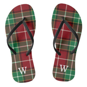 Elegant green & red tartan plaid Personalized Flip Flops