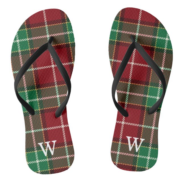 Elegant green & red tartan plaid Personalized  Flip Flops (Footbed)