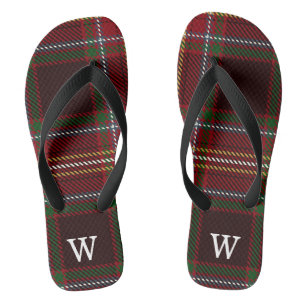 Elegant green & red tartan plaid Personalized  Flip Flops