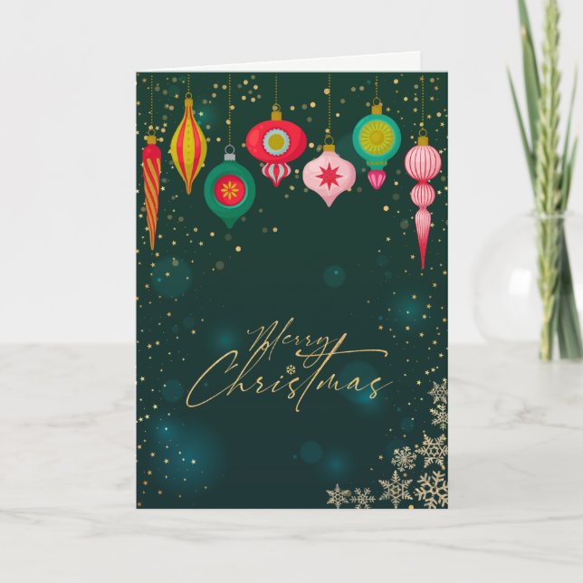 Elegant Green,Retro Christmas Ornaments,Snowflakes Holiday Card (Front)