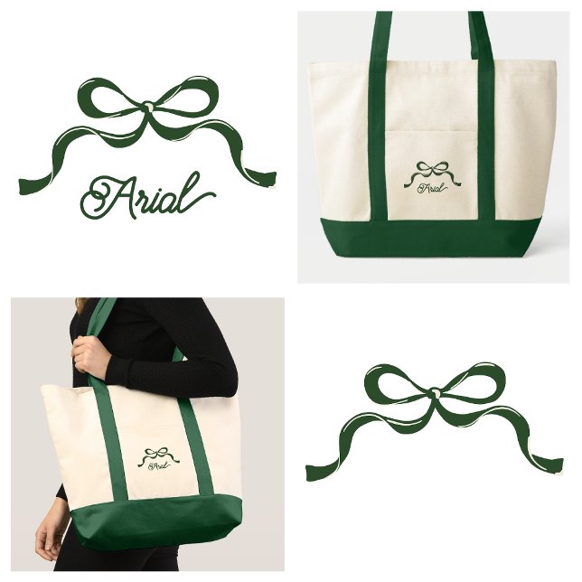 Elegant Green Ribbon Bow Tote Bag (Creator Uploaded)