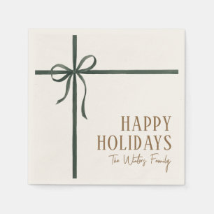 Elegant Green Ribbon Happy Holidays Napkins