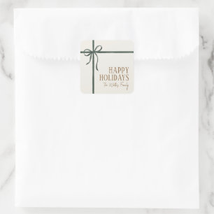 Elegant Green Ribbon Happy Holidays Square Sticker