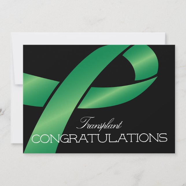 Elegant Green Ribbon Transplant Congratulations Note Card (Front)